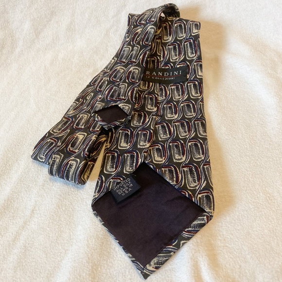 FREE IF BUNDLED Brandini Neck Tie Green & Cream Geometric 100% Silk One Size EUC - Picture 2 of 6